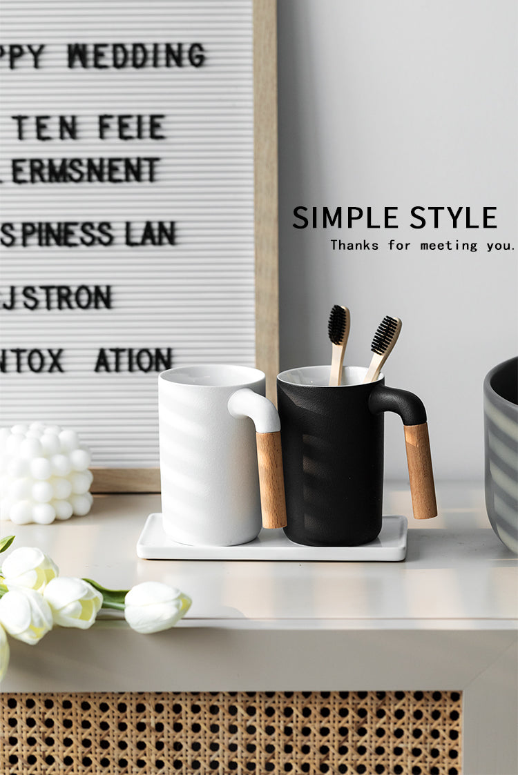 TIANRUN Lystra Elegant Ceramic Natural Wood Mouthwash Set from TIANRUN