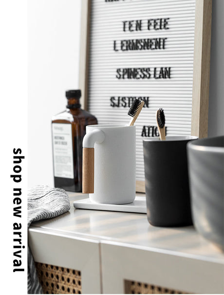 TIANRUN Lystra Elegant Ceramic Natural Wood Mouthwash Set from TIANRUN