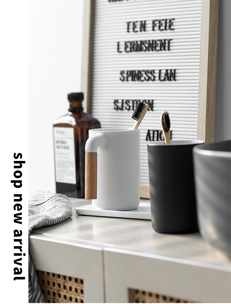 TIANRUN Lystra Elegant Ceramic Natural Wood Mouthwash Set from TIANRUN