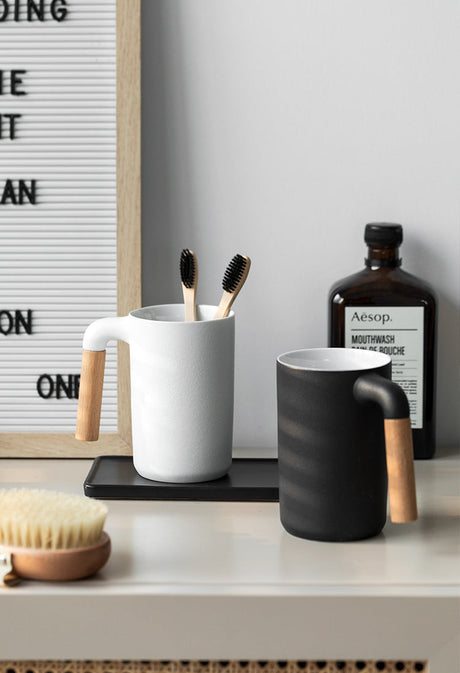 TIANRUN Lystra Elegant Ceramic Natural Wood Mouthwash Set from TIANRUN