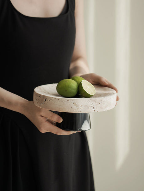 VAVINCI Araceli Elegant Round Tray - Creative Travertine & Solid Wood Ornaments from VAVINCI