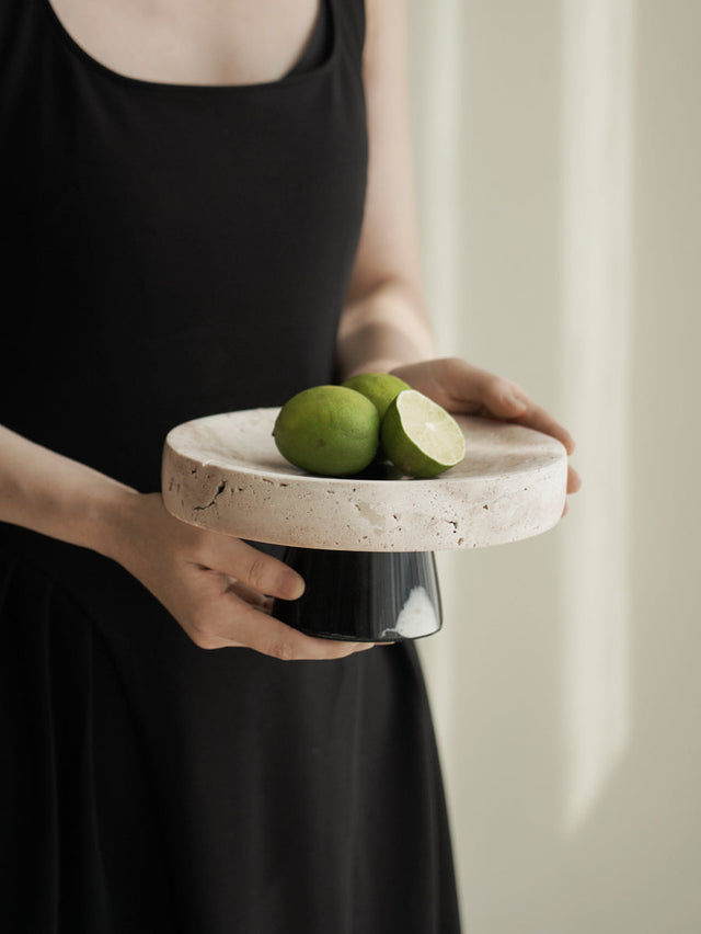 VAVINCI Araceli Elegant Round Tray - Creative Travertine & Solid Wood Ornaments from VAVINCI