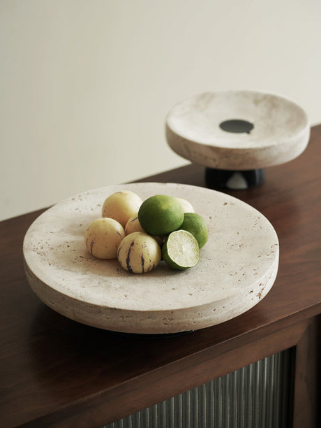 VAVINCI Araceli Elegant Round Tray - Creative Travertine & Solid Wood Ornaments from VAVINCI