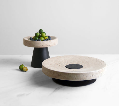 VAVINCI Araceli Elegant Round Tray - Creative Travertine & Solid Wood Ornaments from VAVINCI