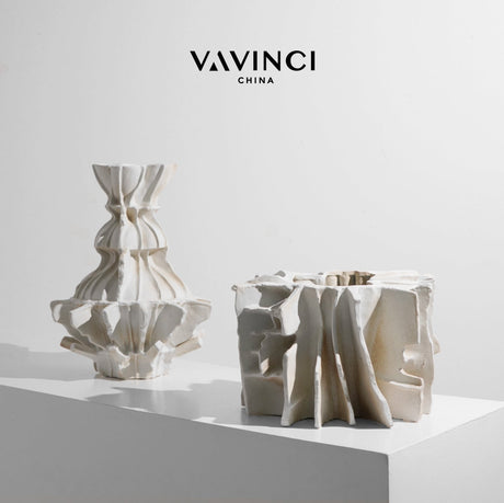 VAVINCI Keisuke Modern Simple Beige Art Grid Ceramic Flower Vase Decor from VAVINCI