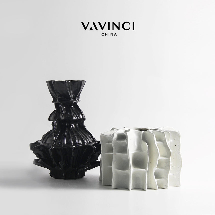 VAVINCI Keisuke Modern Simple Beige Art Grid Ceramic Flower Vase Decor from VAVINCI