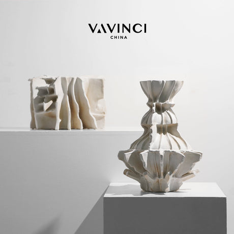 VAVINCI Keisuke Modern Simple Beige Art Grid Ceramic Flower Vase Decor from VAVINCI