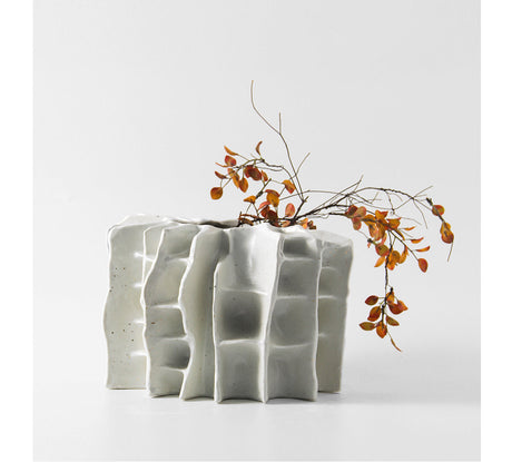 VAVINCI Keisuke Modern Simple Beige Art Grid Ceramic Flower Vase Decor from VAVINCI