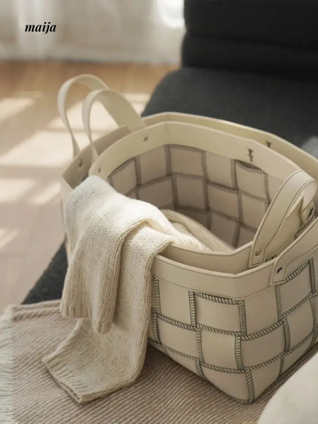 Brownie Woven Leather Storage Basket from LAMOME DECO