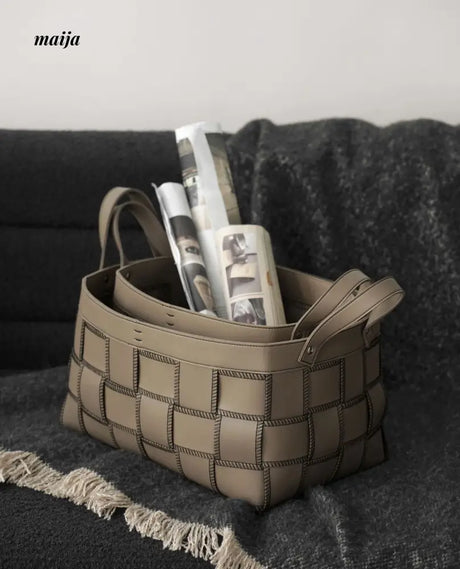 Brownie Woven Leather Storage Basket from LAMOME DECO