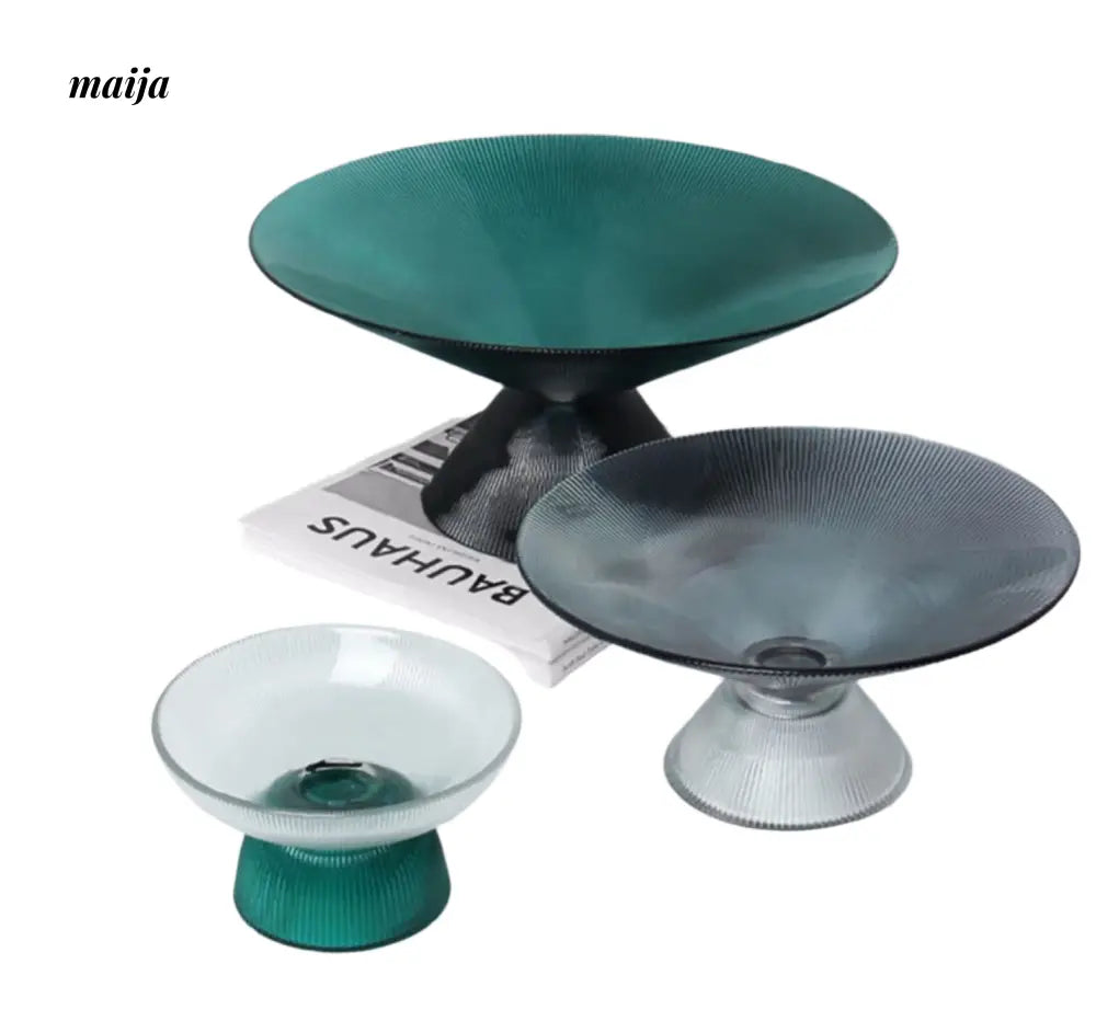 Emerald Ribbed Glass Fruit Bowl from maija