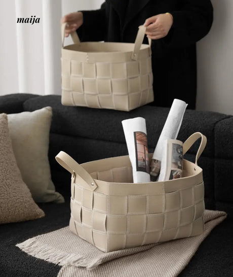 Brownie Woven Leather Storage Basket from LAMOME DECO