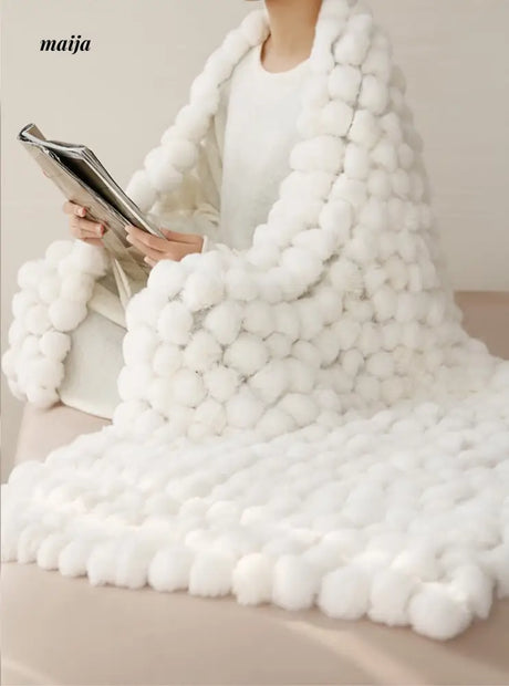 Rabbit Snowball Fluffy Velvet Throw from milamila