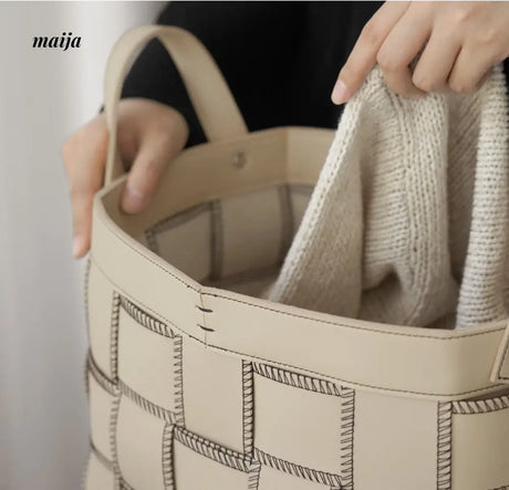 Brownie Woven Leather Storage Basket from LAMOME DECO