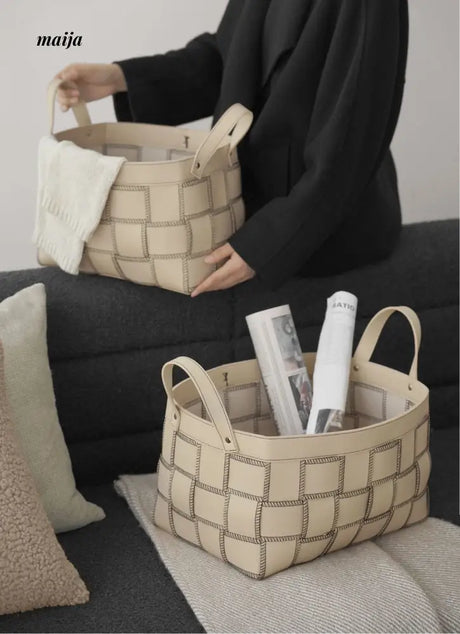 Brownie Woven Leather Storage Basket from LAMOME DECO