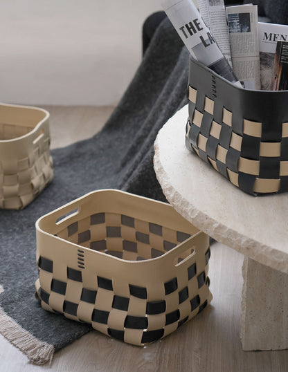 Saddle Checkerboard Woven Leather Basket from maija