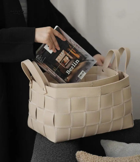 Brownie Woven Leather Storage Basket from LAMOME DECO
