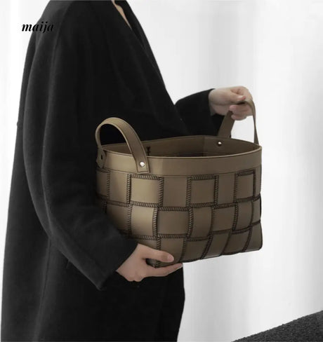 Brownie Woven Leather Storage Basket from LAMOME DECO