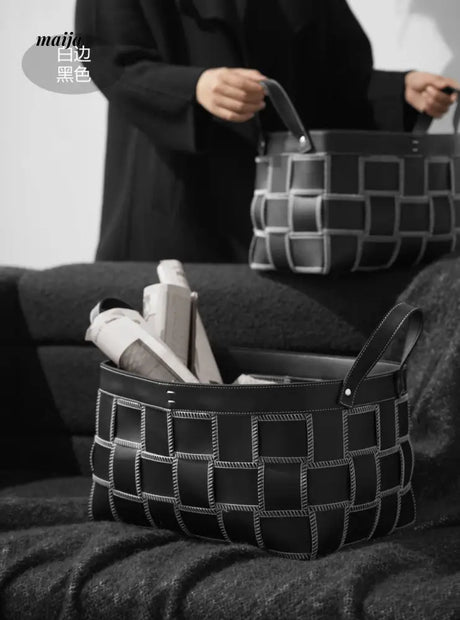 Brownie Woven Leather Storage Basket from LAMOME DECO