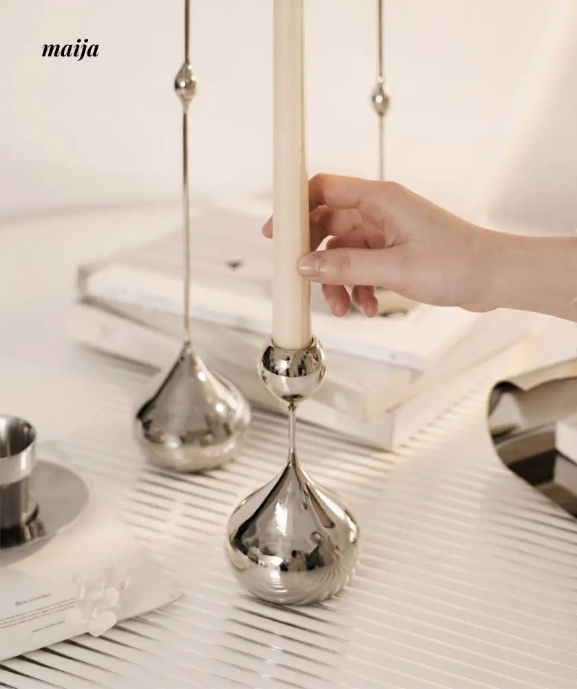Teardrop Stainless Steel Candle Holder Set from maija