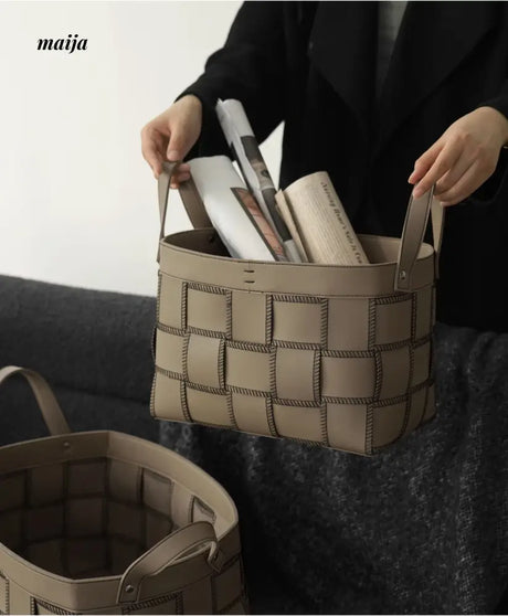 Brownie Woven Leather Storage Basket from LAMOME DECO