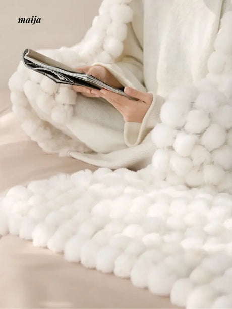 Rabbit Snowball Fluffy Velvet Throw from milamila