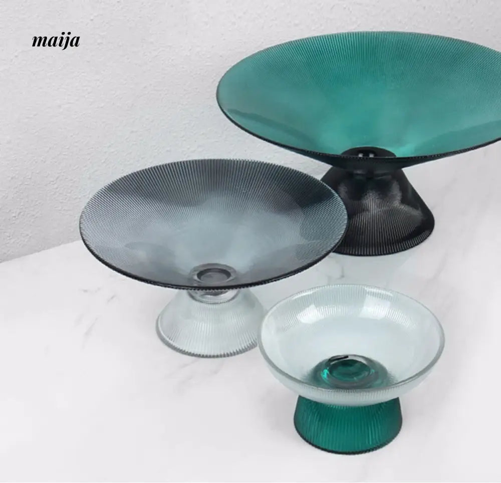 Emerald Ribbed Glass Fruit Bowl from maija