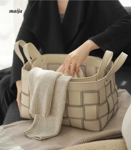 Brownie Woven Leather Storage Basket from LAMOME DECO
