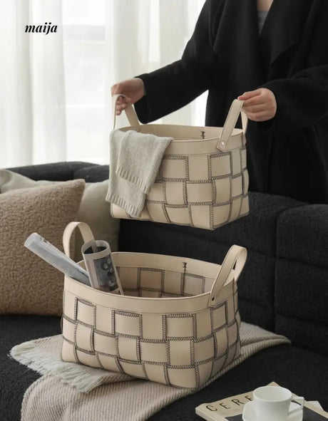 Brownie Woven Leather Storage Basket from LAMOME DECO