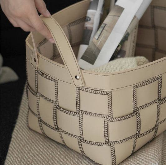 Brownie Woven Leather Storage Basket from LAMOME DECO