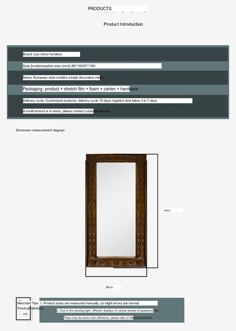 LANXESS Biancamaria Vintage Elegant Full-Body Mirror from LANXESS