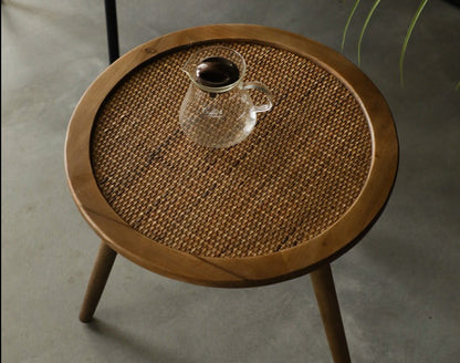 Round Woven Rattan Wooden Side Table from maija