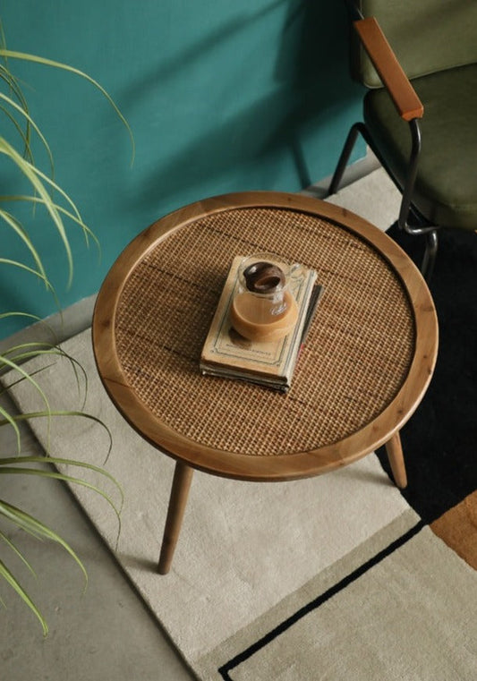 Round Woven Rattan Wooden Side Table from maija