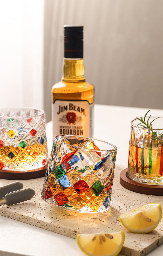 Stained Glass Rotating Whisky Tumbler from bear valley
